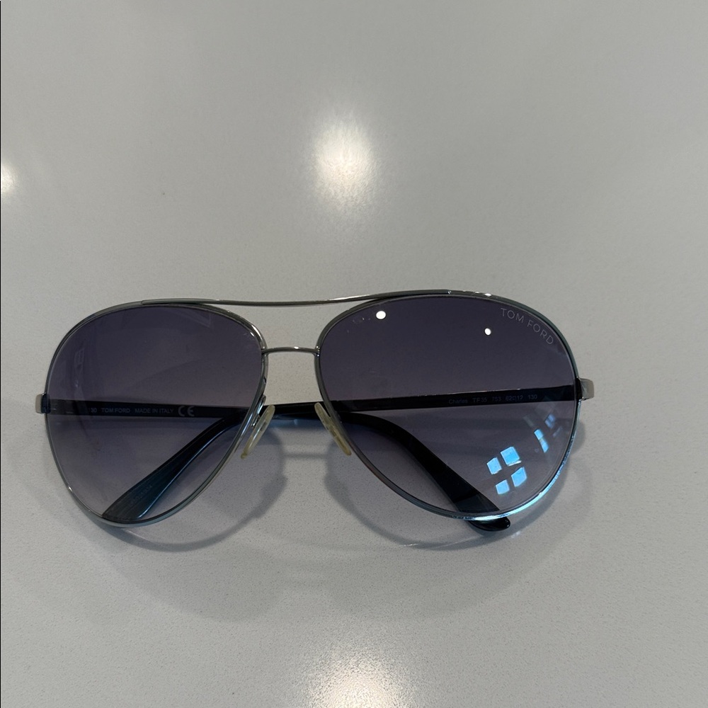 Tom Ford Silver Aviator Sunglasses with Dark Lenses unisex